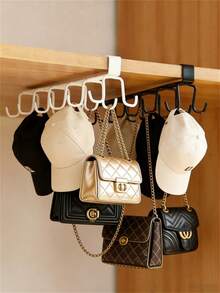 1/2pcs Hat And Bag Storage Rack, Belt Storage Rack, Closet Accessories Storage Rack, 6 Hat Hooks, Closet Clothing Storage Rack, No-Drill Simple Storage Rack, Hanging Style - Upgraded White - View 8