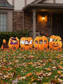 4pcs Thanksgiving Pumpkin Patch Outdoor Decor, Skeleton Train Patch Sign, Yard Stake Autumn Decorations, Yard Stake Lawn Sign Suitable For Outdoor Lawn Garden Thanksgiving, Autumn Harvest Lawn Outdoor Garden Farmhouse Thanksgiving Party Decor, Home Porch Wall Indoor Outdoor Decoration (Pumpkin Color, Yellow) - Multiple Styles - View 6