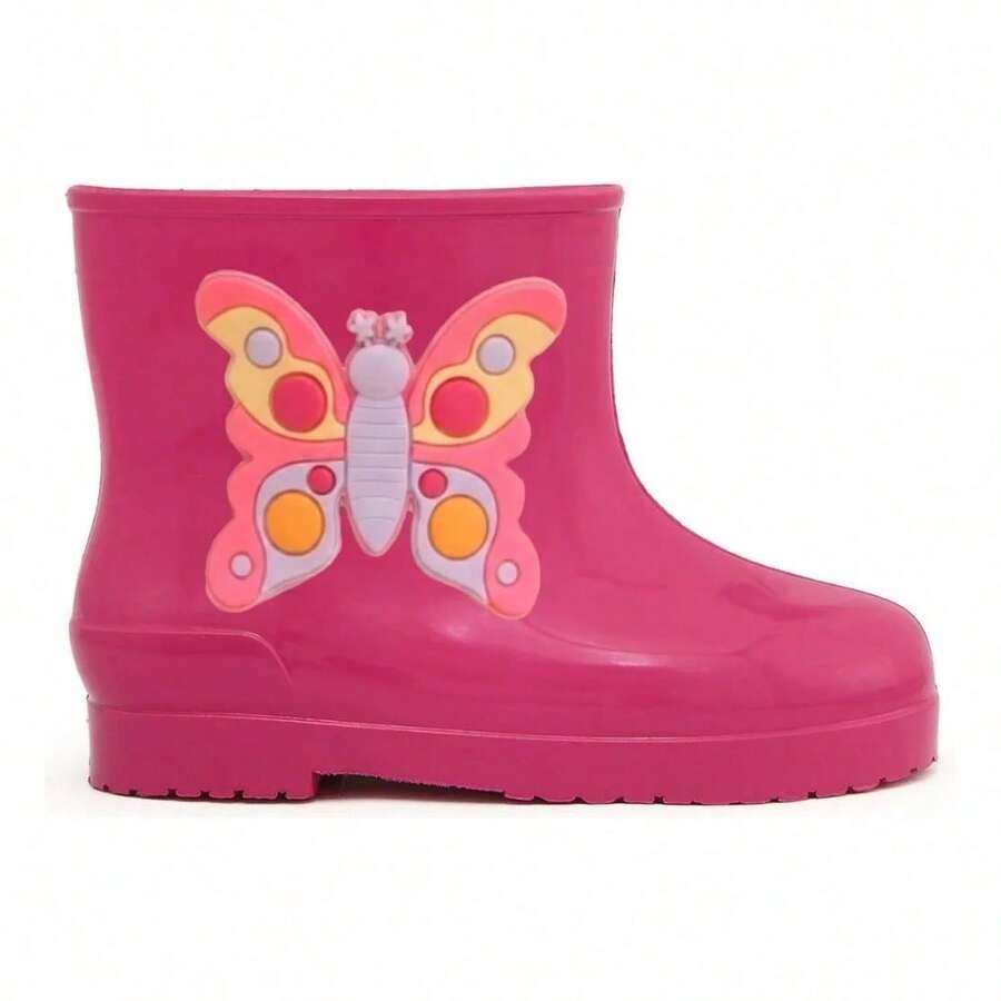 Galocha Infantil Menina Cano Médio Borboleta Chuva Leve - Pink - Visão 1