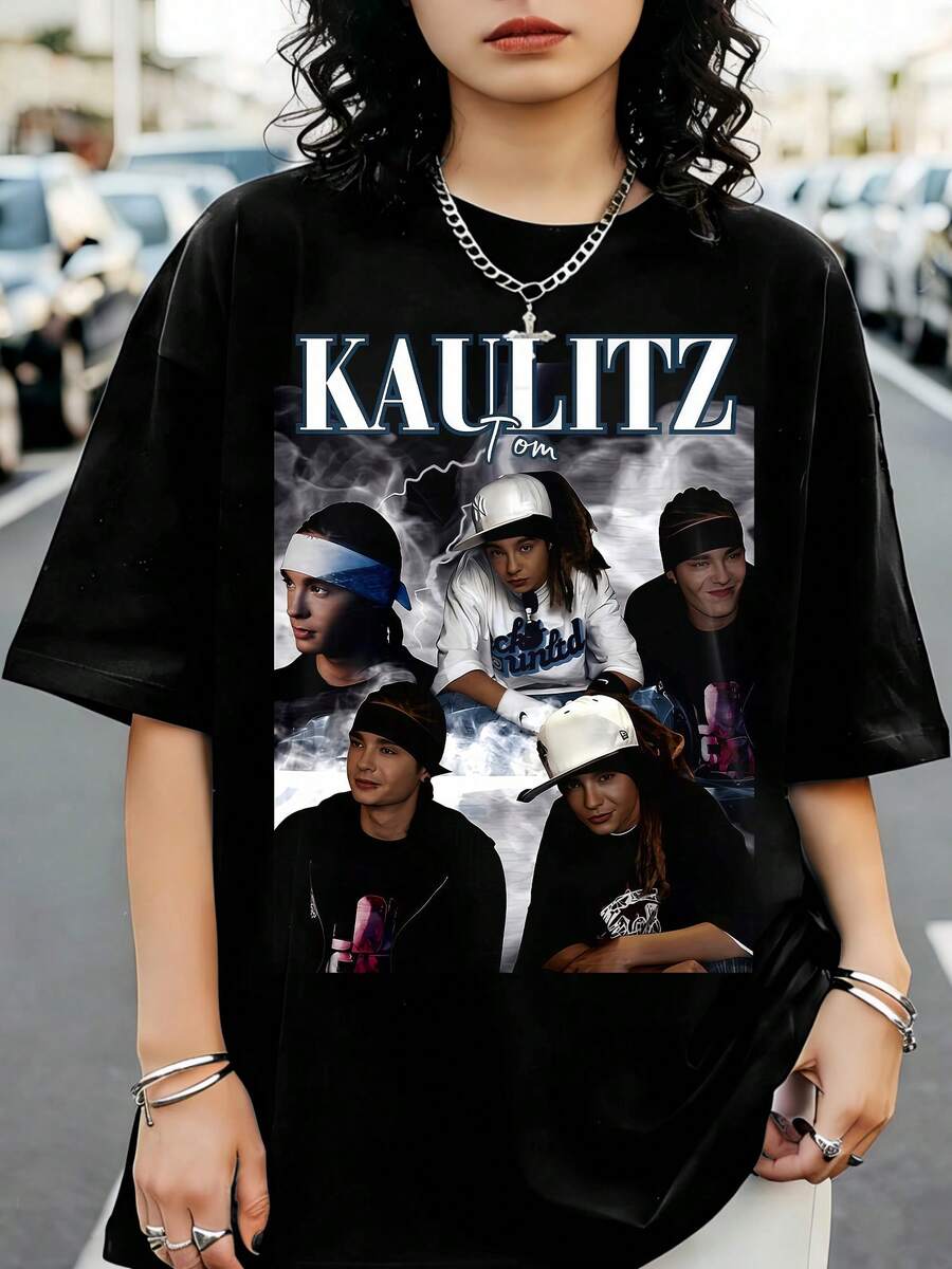 Tom Kaulitz Tokio Hotels Smoke Retro Rock Band Multi Shot Graphic Tee - 黑色 - 查看 1