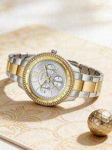 Fossil 女款日常時尚雙色不鏽鋼手鍊石英計時腕錶 ES5107 百搭手錶 - 銀色 - 查看 9