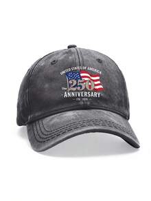 1pc 250th Anniversary Printed Baseball Cap, Men's Oxford Lining, Classic Curved Brim, Natural, Comfortable And Breathable - 霧霾藍 - 查看 4