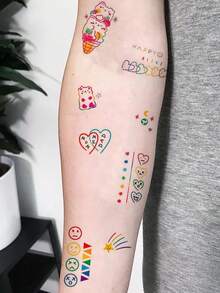 30 Sheets Combo Pack,Temporary Tattoo Stickers Colorful Cute Mixed Small Patterns Tattoo Set Waterproof Long Lasting Fake Tattoos For Women Girl, Cute Designs For Arm Forearm Chest Back, Festival Party Daily Wear - Multicolor - View 4