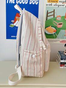 LECEY Women's Letter Print Denim Portable Large Capacity Backpack - Red - View 5