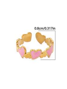 1 pieza Anillo abierto de corazón de acero inoxidable, joyería de moda minimalista para mujer con colgante chapado en oro de 18K - anillo - Ver 7