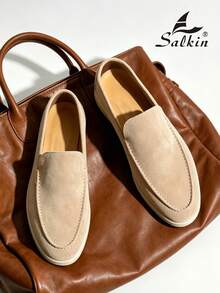 Salkin Mocassins classiques à enfiler pour hommes, chaussures décontractées en daim de couleur unie, style de marque abordable, souples, confortables, respirantes, antidérapantes, résistantes à l'usure, semelle plate, chaussures pour hommes, mode, polyvalentes, pour étudiants, rentrée scolaire, cérémonie de remise des diplômes, style universitaire, chaussures de bureau, formelles, pour fêtes, banquets, mariages, chaussures de marié, printemps, été, automne, grandes tailles pour hommes, plusieurs couleurs disponibles, la taille est petite, veuillez choisir une taille au-dessus - Kaki - Voir 8