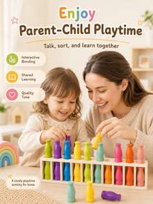 GENAI Montessori Wooden Color Sorting Toy For Kids, Back To School Logic Game, Toddler Matching Gift, 10 Pairs Of Bottles - Multicolor - View 6