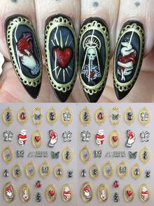Ladybug Spider Butterfly Ant Gothic Frame Nail Art Stickers 5D Insect Theme Relief Design Y2K Halloween Heart Skull Horror Nail Art Decoration Nail Art Decor DIY Supplies - Multicolor - View 9