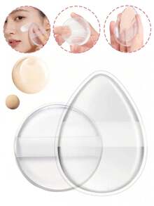 2/1pc Transparent Jelly Powder Puff - No Powder, Elastic Makeup, Silicone Air Cushion Super Soft, Reusable, Silicone Beauty Tools, Makeup Fingertip Foam Powder Smooth, Will Not Cause Powder Blockage, Suitable For All Kinds Of Liquid Foundation - Clear - View 1