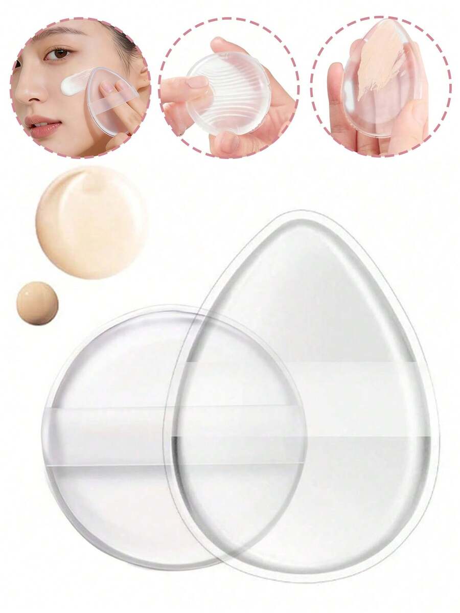 2/1pc Transparent Jelly Powder Puff - No Powder, Elastic Makeup, Silicone Air Cushion Super Soft, Reusable, Silicone Beauty Tools, Makeup Fingertip Foam Powder Smooth, Will Not Cause Powder Blockage, Suitable For All Kinds Of Liquid Foundation - Clear - View 1