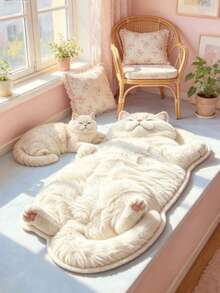 1pc Healing Super Cute Realistic White Cat Belly Flip Bedroom Art Rug, Personalized Aesthetic Style Decorative Carpet, Bedroom Bedside Vanity Living Room Plush Asymmetrical Large Rug, Ins Style Space Aesthetic Atmosphere Blanket, Dopamine Milky White Cute Cat Pet Lover Home Decor Accent, Large Area Rug, Carpet, Mat, Home Decor, Area Rug, Casual Blanket, Asymmetrical Large Rug, Bedroom Large Rug, Machine Washable Rug - Multicolor - View 2