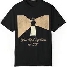 DONWILLISJRART Tybee Island Georgia Lighthouse Graphic Tee, Beach Vacation Apparel, Coastal Theme T-Shirt - Black - View 6