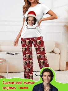 Custom Women's Short Sleeve Pajama Set, Can Print Any Pattern, Personalized Pajamas With Photo, Fun Custom Image Comfortable Sleepwear. Suitable For Christmas, Birthday, Gift-Giving And Other Occasions - White - View 1