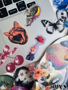 50Pcs Retro Millennium Pop Style Stickers Waterproof PET Gift Decoration Scrapbook Laptop Luggage Guitar Water Cup Phone Case DIY Decal - Multicolor - View 2