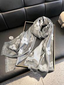 1pc Minimalist Elegant Four-Leaf Clover Pattern Jacquard Thin Scarf Women's Fashion Versatile Air-Conditioned Room Blanket Spring/Autumn Outdoor Windproof Decorative Shawl Suitable For Daily Wear And Outings - Grey - View 6