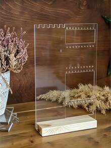 Transparent Acrylic Jewelry Stand, Minimalist Luxury Design, Left Side Multiple Hanging Rods For Necklaces, Right Side Layered Hanging Holes For Earrings, Studs, Ear Hooks And More, Combines Storage And Display Functions. Effectively Prevents Jewelry Tangling And Knotting, Suitable For Vanity, Bedside Table, Makeup Desk And Other Daily Storage Scenarios, Also A Delicate Gift For Best Friend, Girlfriend, Bride (Jewelry Not Included) - Multicolor - View 13