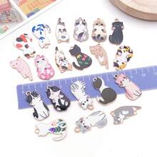 10/12/16/20pcs Cute Cartoon Cat Enamel Charms Printed Cat Alloy Pendants DIY Jewelry Making Accessories For Bracelet Necklace Earring Keychain Crafts - Multicolor - View 5