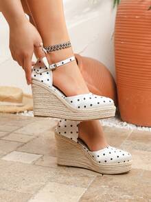 2026 New Women's Colorblock Closed Toe Straw Woven Wedge Sandals With Ankle Strap Buckle Thick Sole Height-Increasing Casual Vacation Shoes - White - View 6