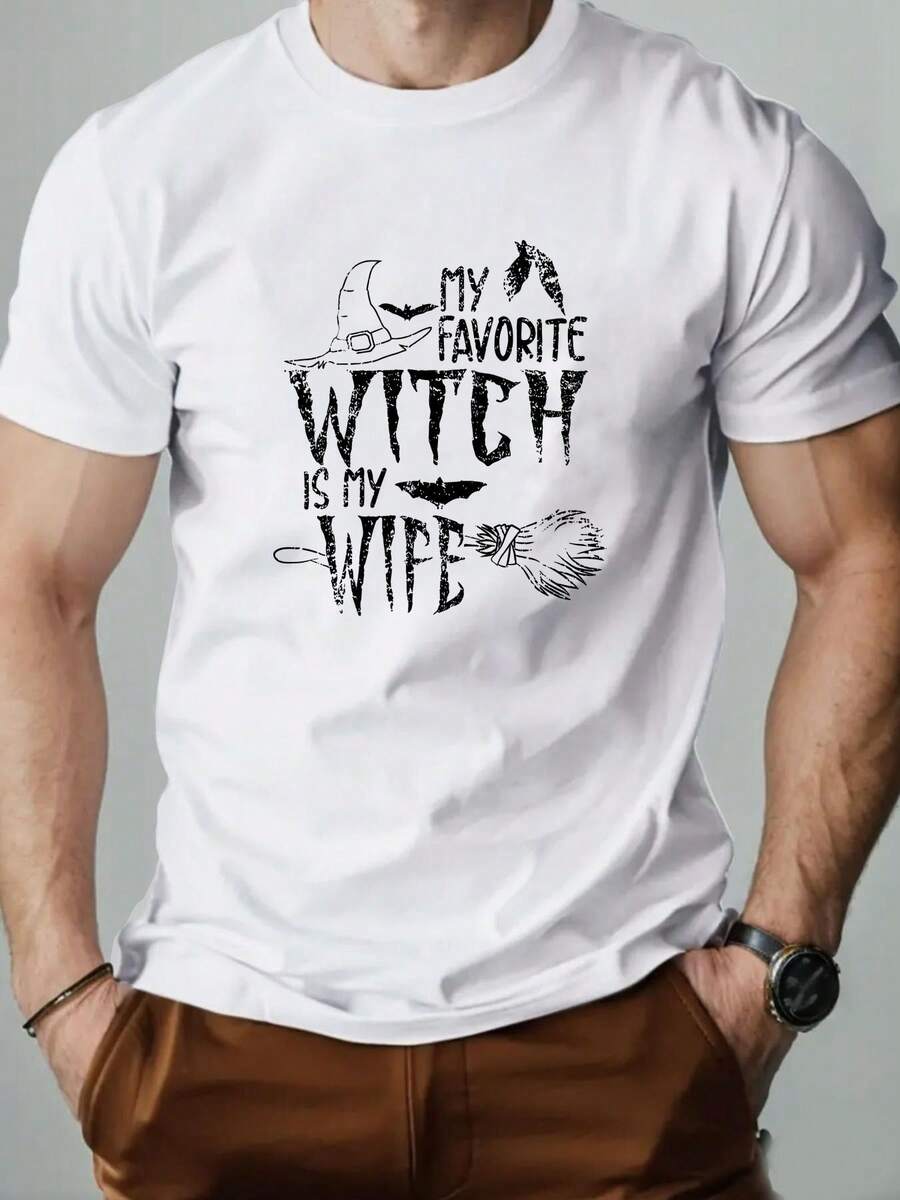 Men'S WITCH Graphic Summer Casual Short-Sleeve T-Shirt, For Halloween - 白色 - 查看 1