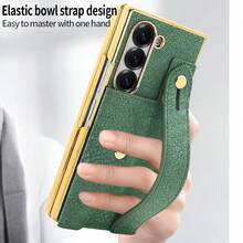 VIETAO 電鍍人造皮革手機殼，附腕帶、卡槽、支架，相容 Galaxy Z Fold 4 5 6 7 Fold7，時尚手機殼 - 綠色 - 查看 9