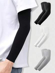 1Pair Ice Silk Cooling Arm Sleeves & Ice Touch Arm Gloves, Breathable Compression Sun Protection Arm Guards For Cycling Running Driving Golf Baseball, Unisex Outdoor Sports Arm Cover, Ideal Men Gift - Multicolor - View 1