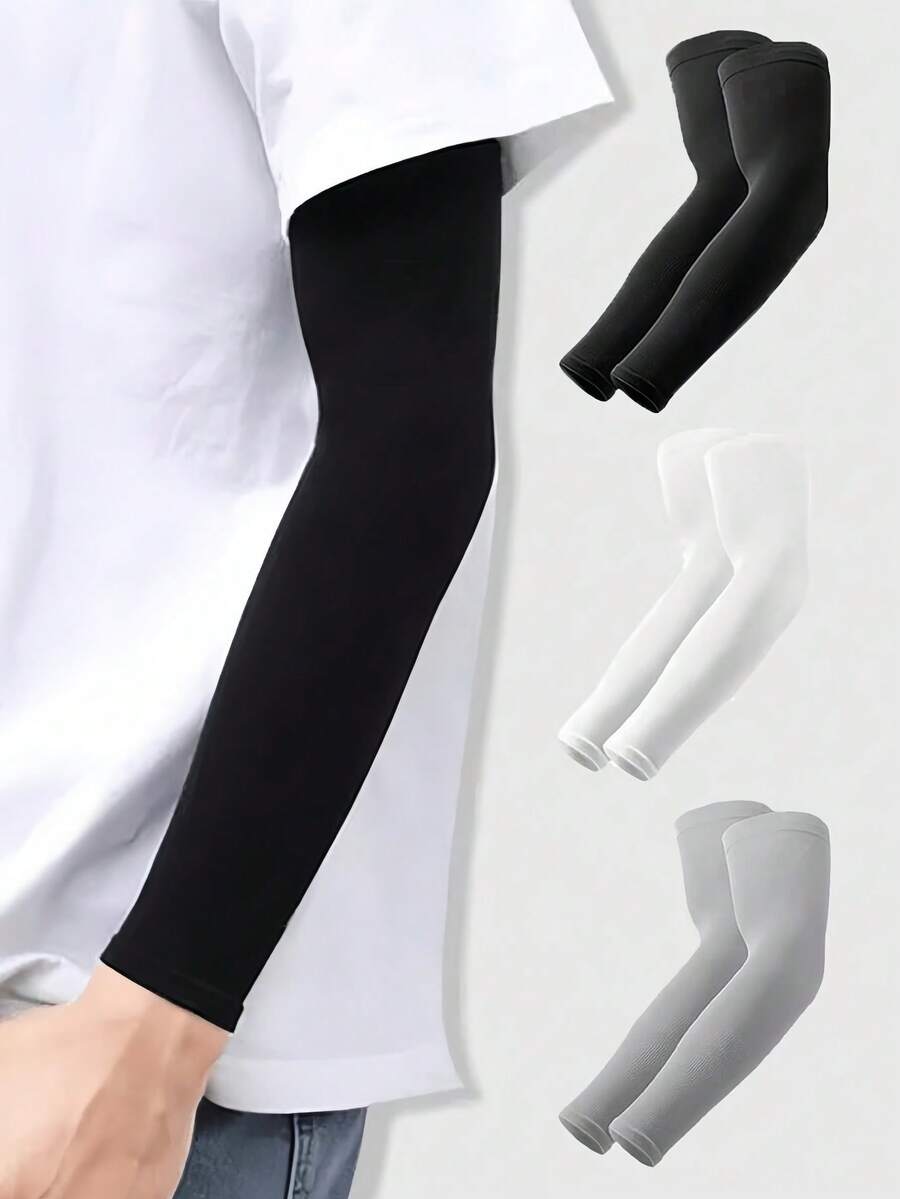 1Pair Ice Silk Cooling Arm Sleeves & Ice Touch Arm Gloves, Breathable Compression Sun Protection Arm Guards For Cycling Running Driving Golf Baseball, Unisex Outdoor Sports Arm Cover, Ideal Men Gift - Multicolor - View 1