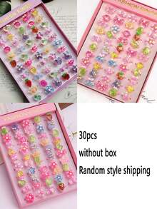5/20pcs,Cute Cartoon Glitter Pink Fruit & Animal Rings,Random Color & Style,No Box,Jewelry Accessories Gift - Multicolor - View 9