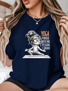 Camiseta Blusa Feminina Yoga Porque Bater É Errado 100% Algodão  Promoção - Azul - Visão 1