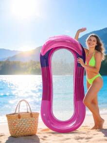 Lemon Print Gradient Inflatable Water Hammock Float Lounger, Breathable Mesh Pool Floating Chair With Built-In Headrest, Foldable Portable Swim Raft For Beach Pool Summer Vacation - Multicolor - View 2