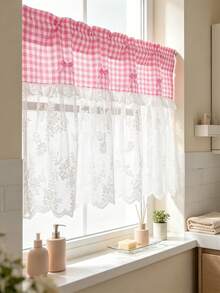 1pc French Bow Lace Patchwork Sheer Short Curtain, Rod Pocket Design, Suitable For Living Room, Bedroom, Balcony, Kitchen, Cabinet Cover, Garden, Gentle Home Decor - Pink - View 7