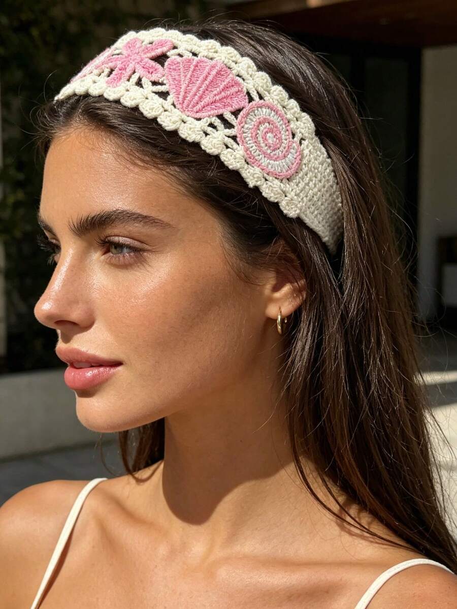 Set de 2 diademas de punto con lazo estilo bohemio de vacaciones con estrella de mar, concha y caracol marino, accesorios para el cabello elegantes y minimalistas para mujer, para playa, vacaciones, vuelta al cole, graduación y regalo de cumpleaños - Azul + Rosa - 2 unidades - Ver 1