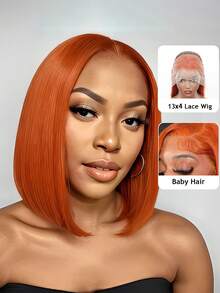 13x4 Transparent Lace Front Wig - Brazilian Real Human Hair 180% Density #350 Ginger Yellow Blonde Bob Cut, Pre-Plucked Hairline With Hair, Looking Straight Hair For Women - S350 - View 1