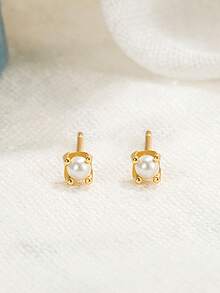 1 paire de boucles d'oreilles à tige en argent sterling S925 avec mini perle, style minimaliste Ins, design classique français, élégant et luxe léger, style dame raffiné et personnalisé, bijou d'oreille de niche haut de gamme, accessoire polyvalent pour le travail, les rendez-vous et la mode esthétique douce, cadeau - perle - Voir 11