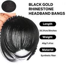 Ekstensi Rambut Bando Rhinestone dengan Poni untuk Wanita, Penutup Rambut Lurus Sintetis, Bando Berkilau dengan Poni, Aksesori Rambut Mudah Dipakai untuk Sehari-hari & Pesta - MultiWarna - View 3