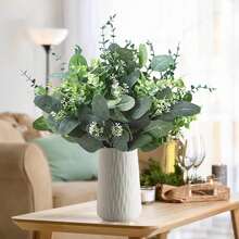 50/100 pièces Tiges de feuilles d'eucalyptus artificielles, feuillage vert factice, convient pour les bouquets de vase de mariage, les couronnes, les accessoires d'arrangement floral, la décoration de la maison, la décoration de la chambre, les ornements de la maison, la décoration du jardin - Multicolore - Voir 8