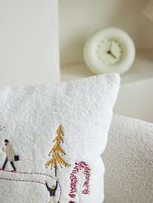 LCUHPCL 1 Stück amerikanischer Landhausstil Herbst/Winter Waldspaziergang Charakter 3D bestickter Kunst-Teddy-Fleece Kissenbezug, geeignet für Schlafzimmer, Wohnzimmer, tägliche Nutzung, Party und verschiedene Umgebungen - Beige - Übersicht 6