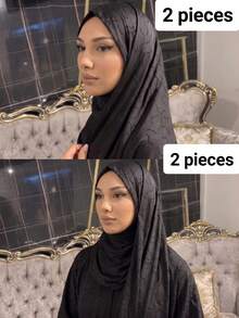 1pc Casual Heavy-Duty Rhinestones Geometric Asymmetrical Pattern Solid Colored Satin Long Scarf Hijab Suitable For Daily Use Headband For Abaya Women Veil - Black - View 11