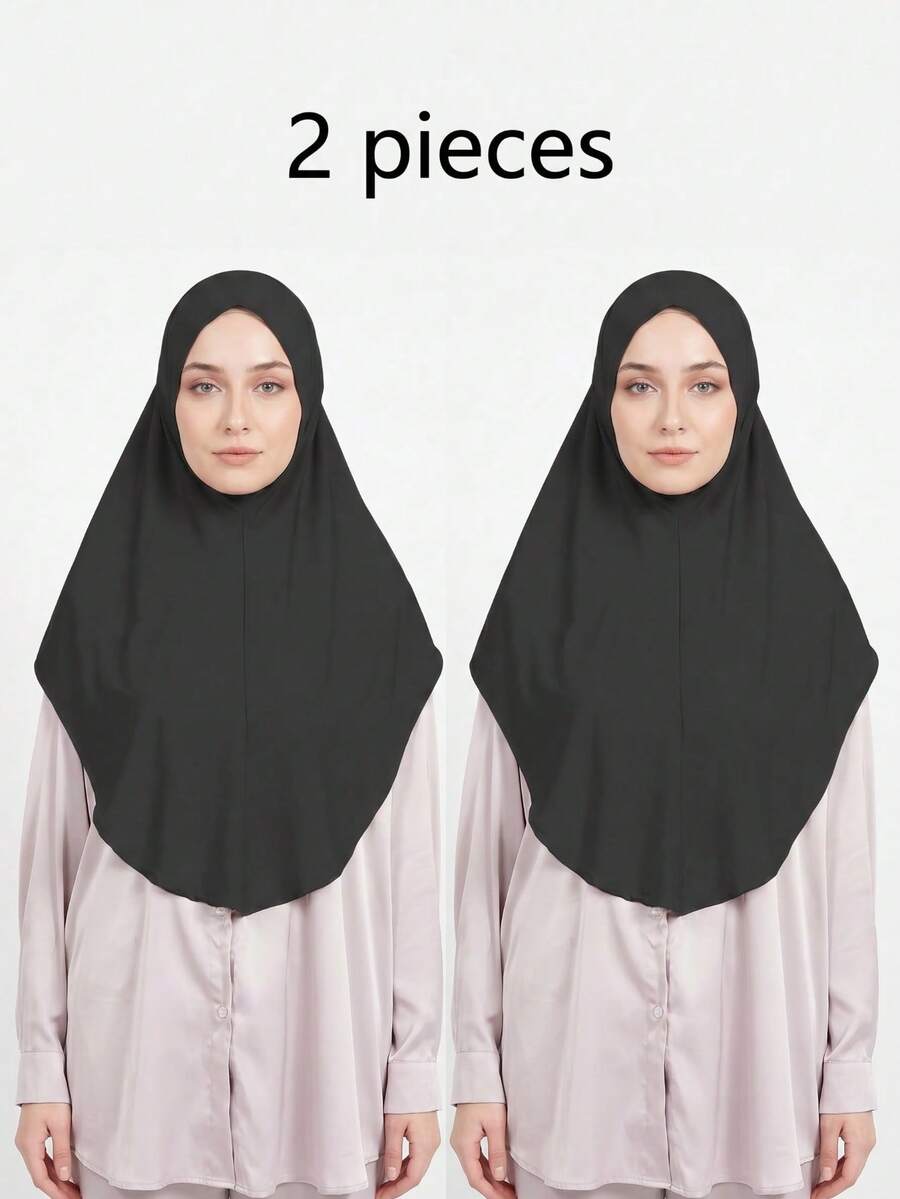 2件裝穆斯林阿拉伯女性純色柔軟頭巾 Hijab 頭巾,適合中東日常使用,保守風 HIJAB ABAYA - 黑色2件裝 - 查看 1