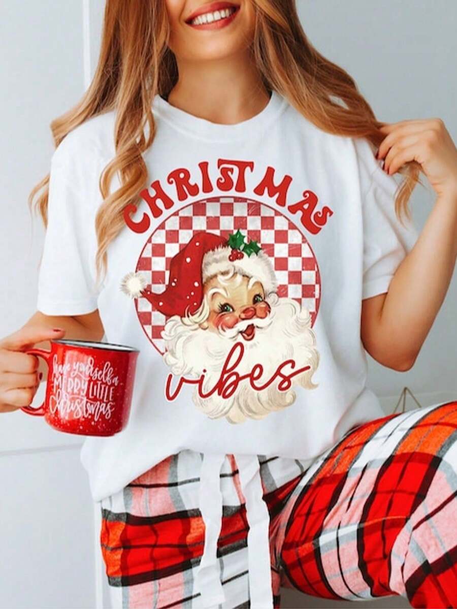 Vintage Santa Graphic Tee_ Retro Christmas T-Shirt - 白色 2 - 查看 1