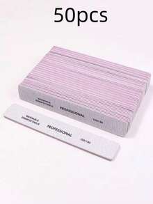 25/50pcs Professional Rectangular Nail Files, Including 80/80 And 100/180 Grit Nail File Strips - Grey - View 8