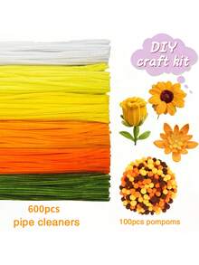 Tallos de chenilla suaves y flexibles con pompones, limpiapipas de colores mezclados para manualidades DIY, diseñados para uso artístico profesional - Serie Amarilla - Ver 9