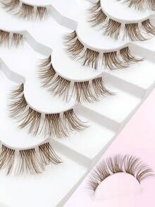 Asiteo 7 Pairs Brown Natural Lashes,Wispy And Fluffy False Eyelashes,Natural Look Faux Mink Lashes,With Clear Band Soft,For Daily Makeup Extension,Party,Reusable - Brown - View 4