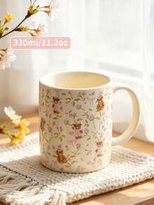 1pc Original Minimalist Floral Bear Mug, Large Capacity With Handle, Suitable For Home, Kitchen, Restaurant, Office, Drinkware Mug, Coffee Cup, Milk Cup, Juice Cup, Latte Cup, Couple Cup, Exquisite Holiday Gift, Souvenir Gift - Multicolor - View 1