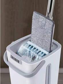 Slouchy Mop With Dry & Wet Separation Bucket, All-In-One Mopping And Washing, Absorbent Flat Mop Bucket, Hands-Free Cleaning - 1 Pole + 1 Bucket + 2 Cloths - View 1
