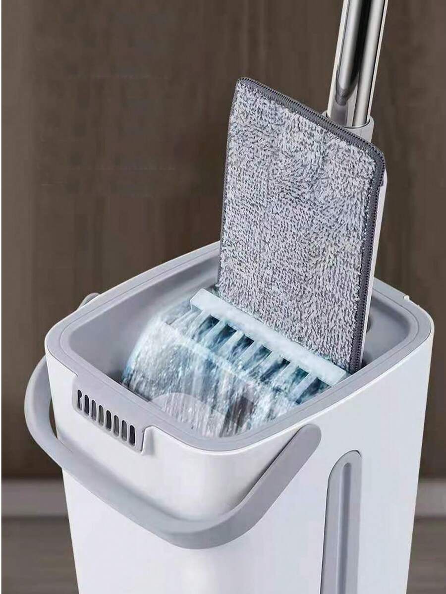 Slouchy Mop With Dry & Wet Separation Bucket, All-In-One Mopping And Washing, Absorbent Flat Mop Bucket, Hands-Free Cleaning - 1 Pole + 1 Bucket + 2 Cloths - View 1