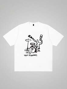 2026 Drunks Can Be Super Drummers Print Short Sleeve T-Shirts For Men, Casual Crew Neck T-Shirt, Comfortable And Breathable, Loose Fit And Fashionable - 白色 - 查看 8