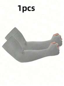 1 Pair Plus Size Thin Breathable Ice Silk UV Protection Arm Sleeves For Driving And Cycling - Black - View 12