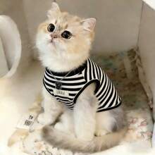 1PC Pet Striped Vest Shirt For Spring And Summer, Lightweight And Breathable Casual Pet Clothing Is Perfect For Daily Fashion, Garden Walks, Family Outings, Festivals And Gatherings, Bringing Elegant And Fresh Style To Your Pets - Black and White - View 5