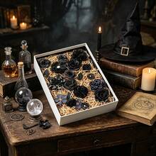 21/25/30pcs Black Artificial Flower Heads - Realistic Roses, Peonies, Daisies, Etc. - Suitable For Autumn/Winter Halloween, Wedding Decor, Home, Wreath Making, Hat Decoration, Tabletop And Centerpiece Decoration - Black Flower Head - View 3