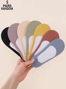 5 Pairs Random Color Solid Women's Low Cut Invisible Boat Socks - Multicolor - View 7